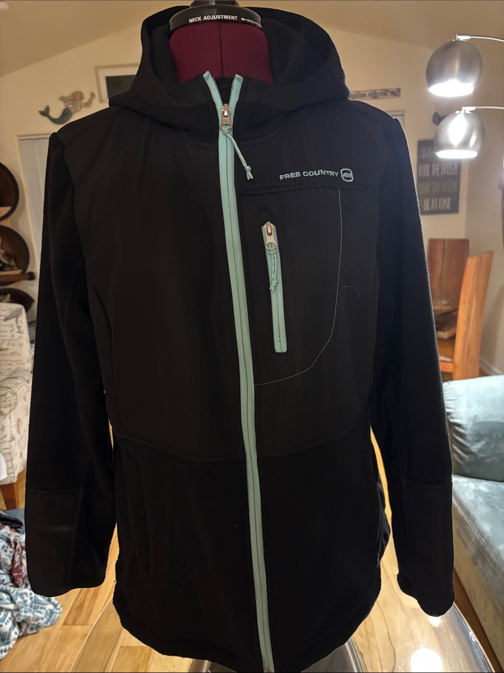 Free Country Black Hooded Utility Jacket with Mint Trim